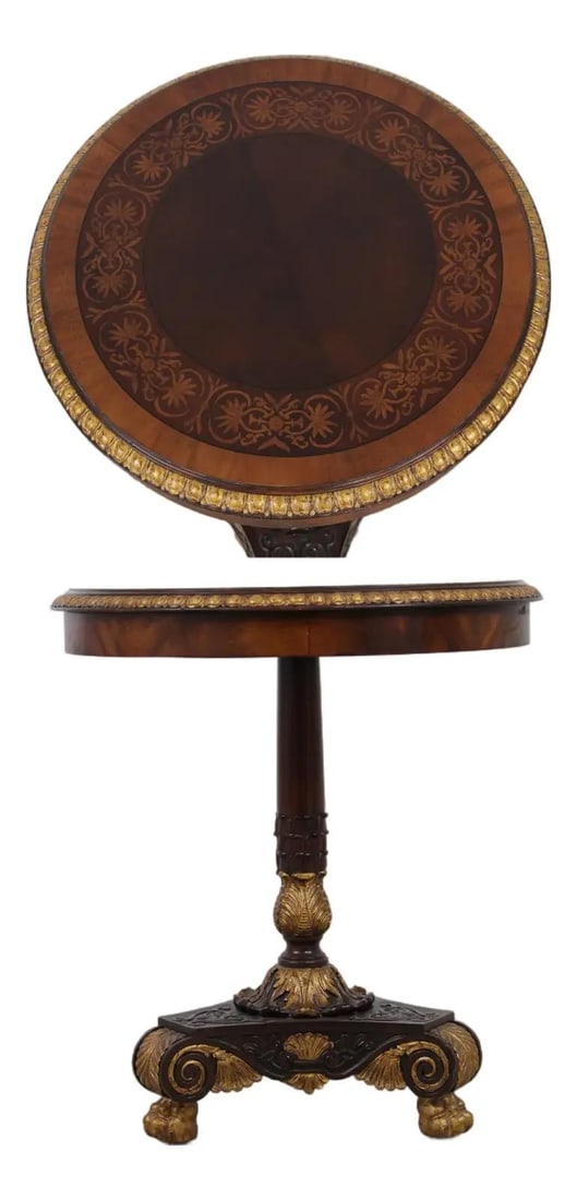Round Mahogany Inlaid End Table with Carved Ball and Claw Feet (1 of 10)