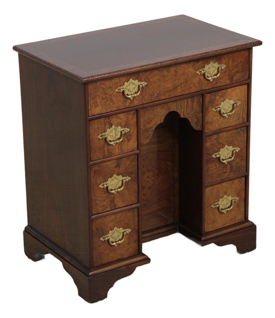 George III Style Burl Walnut Kneehole Commode with Seven Drawers (1 of 10)