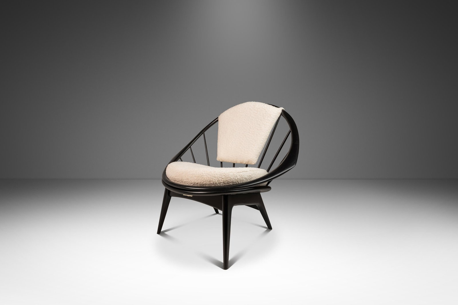 Ib Kofod-Larsen Ebonized Peacock Chair in Walnut & Boucle by Selig 1960s (1 of 10)