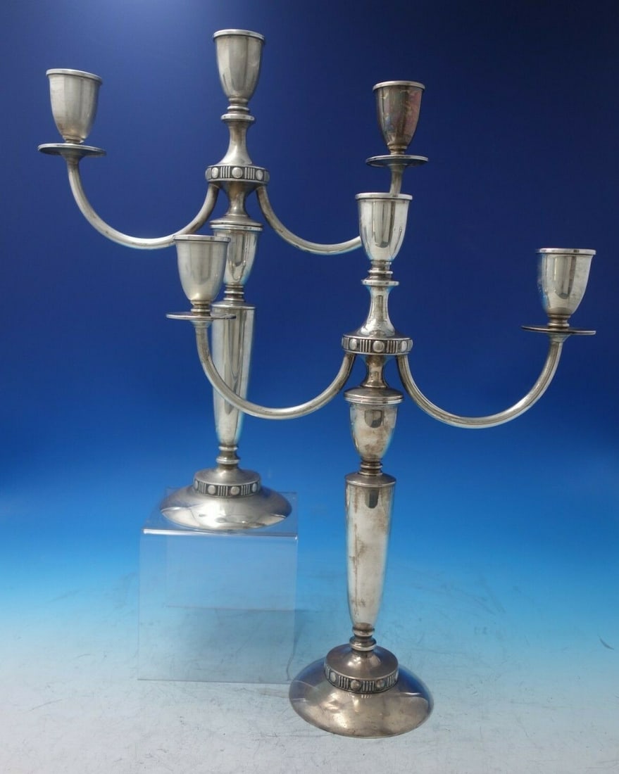 Pair of Flanders Sterling Three-Light Candelabras by Mueck-Carey Co (1 of 9)