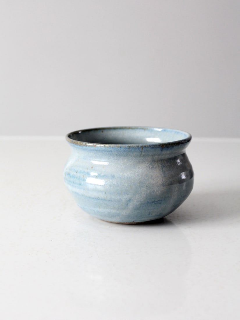 Signed Vintage Studio Pottery Cache Pot Sky Blue Glaze (1 of 8)