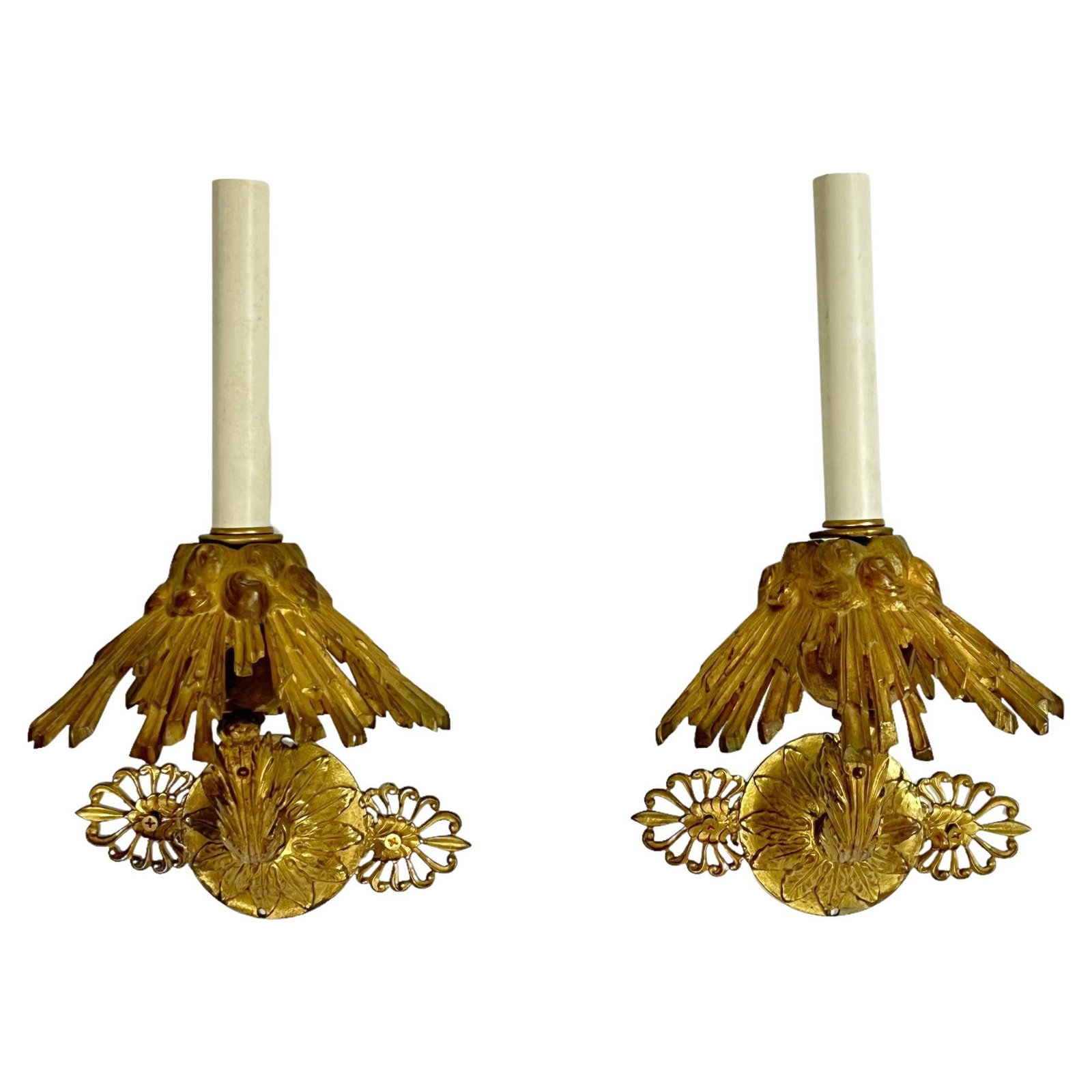 Set of Two Empire Gilt Bronze Wall Sconces with Sunburst Design (1 of 14)