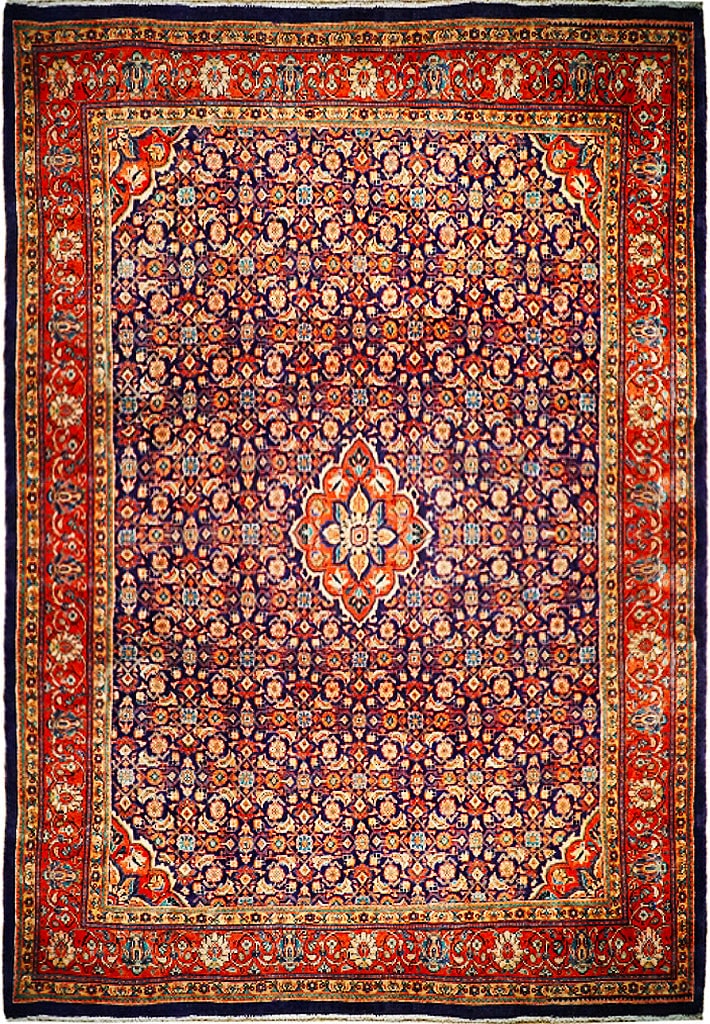 Handcrafted Marine Blue Herati Bijar Tabriz Rug 9'8 x 13'5 Persian Wool (1 of 6)