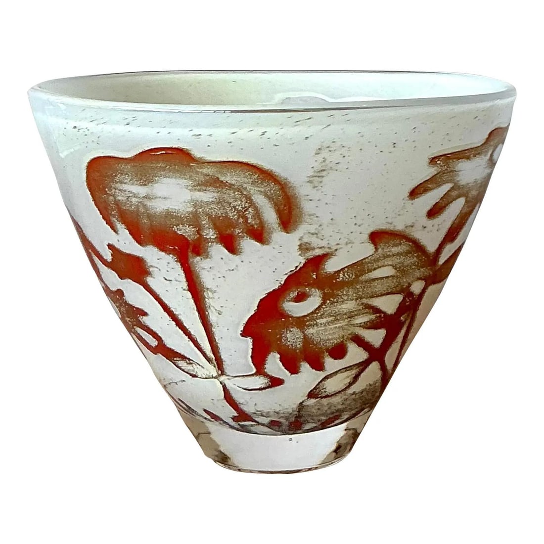 Opalescent Art Glass Bowl With Embedded Gold Mica and Terracotta Accents (1 of 9)