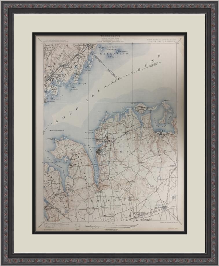 1909 Antique Oyster Bay Quadrangle Map Custom Framed Museum Quality (1 of 2)