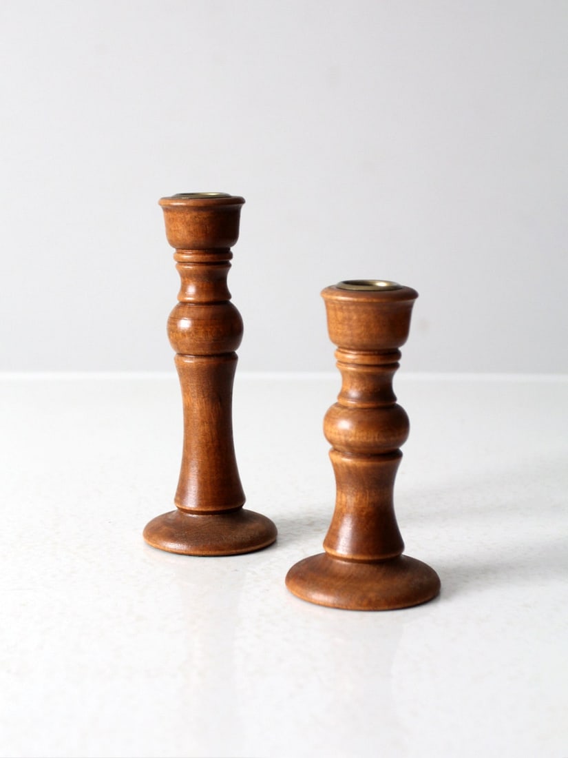 Elegant Vintage Wood Candlestick Holders Pair for Taper Candles (1 of 10)