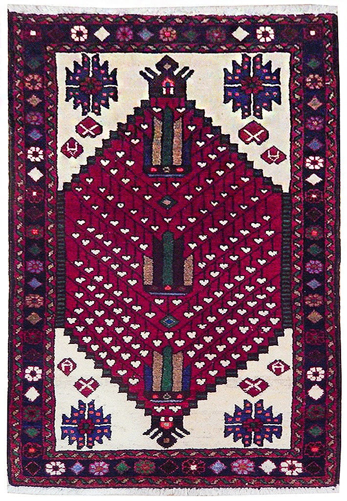 Handmade 2.7 x 4.3 Semi-Antique Persian Hamadan Rug Wine Red (1 of 6)