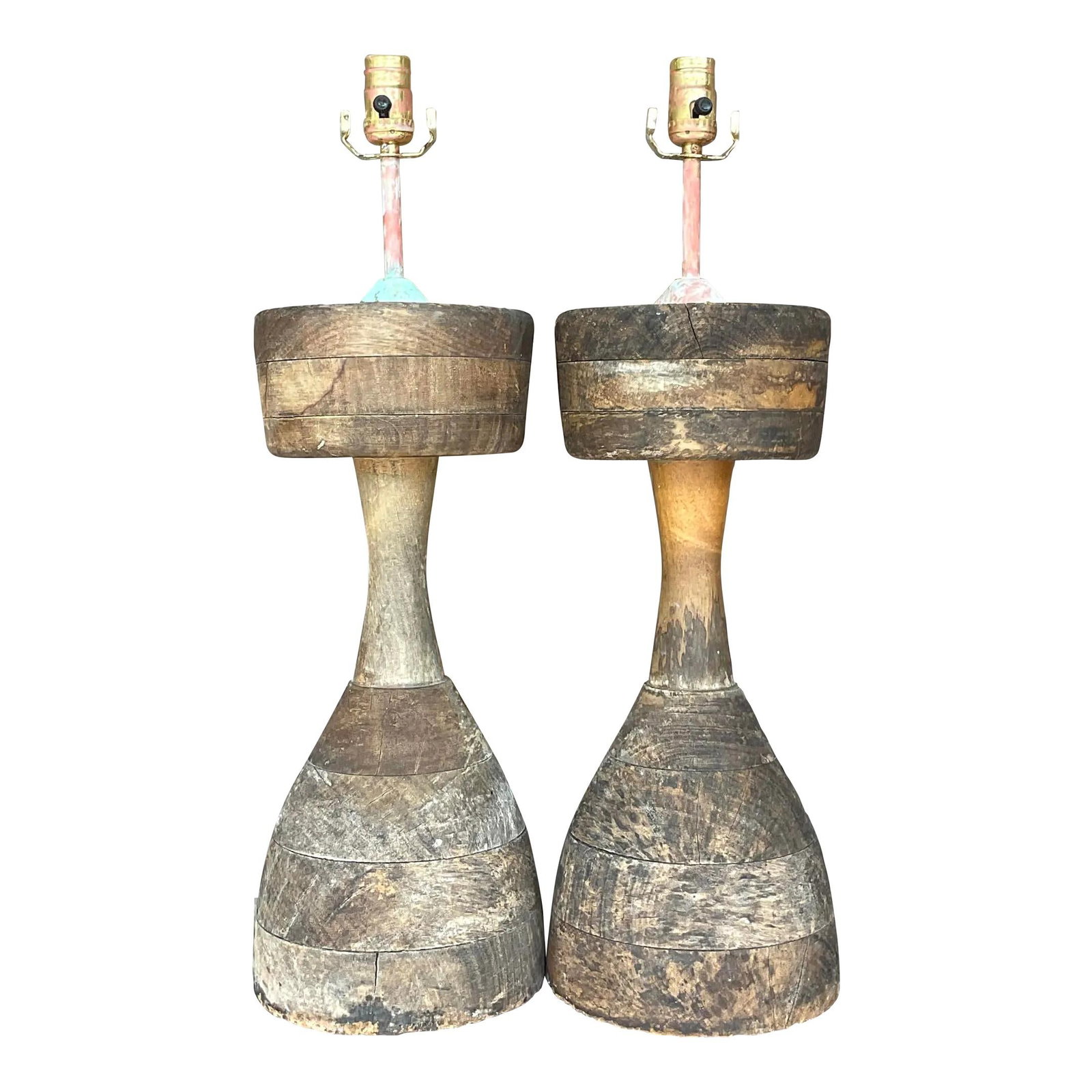 Vintage Boho Wood Lamps Pair Artisan Design Palm Beach Estate (1 of 6)