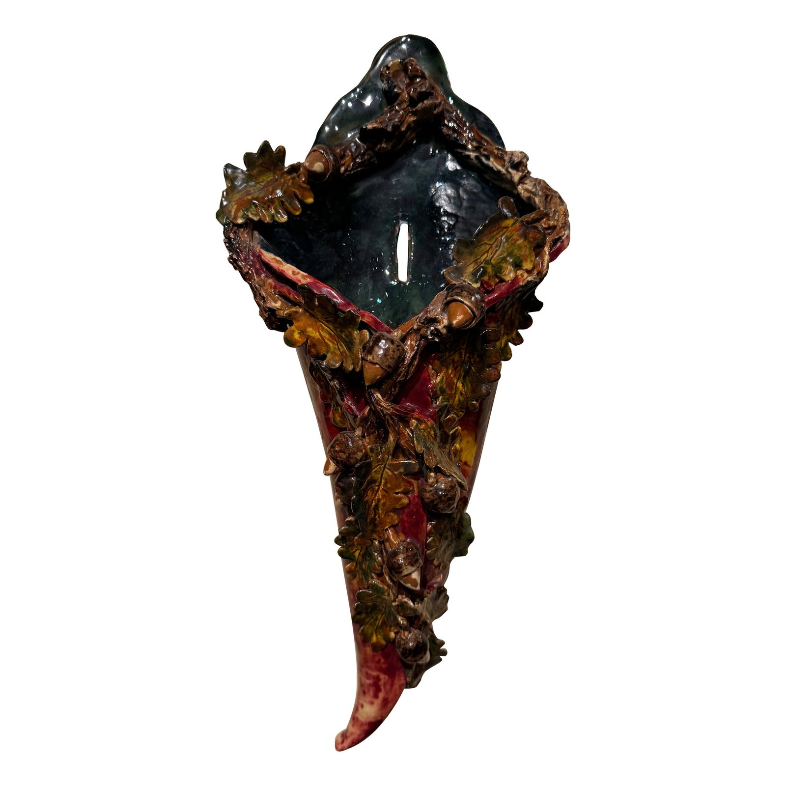 Antique French Barbotine Faience Wall Cornucopia 1915 J Cachard Signed (1 of 9)