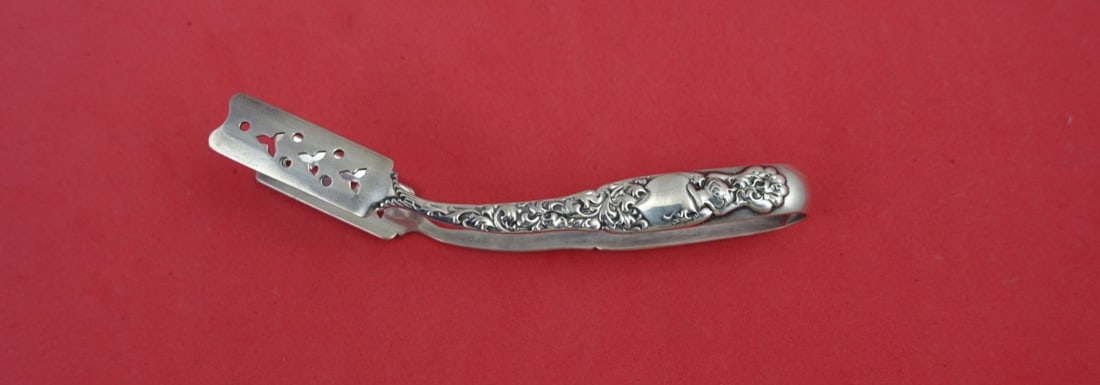 Whiting Heraldic Sterling Silver Asparagus Tong Individual Pierced 4.25" (1 of 2)