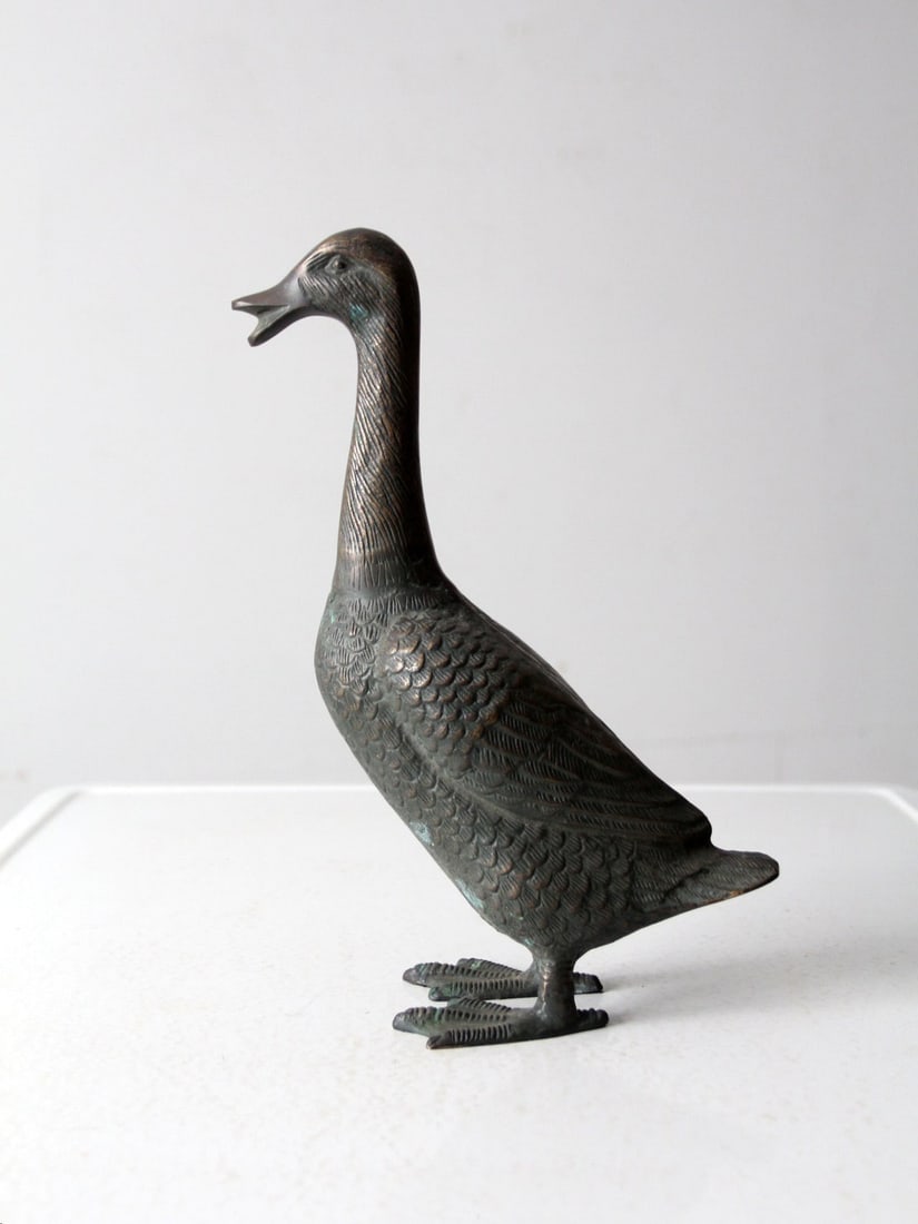 Vintage Copper Goose Sculpture Patinated Elegance 13.5 Inch (1 of 10)