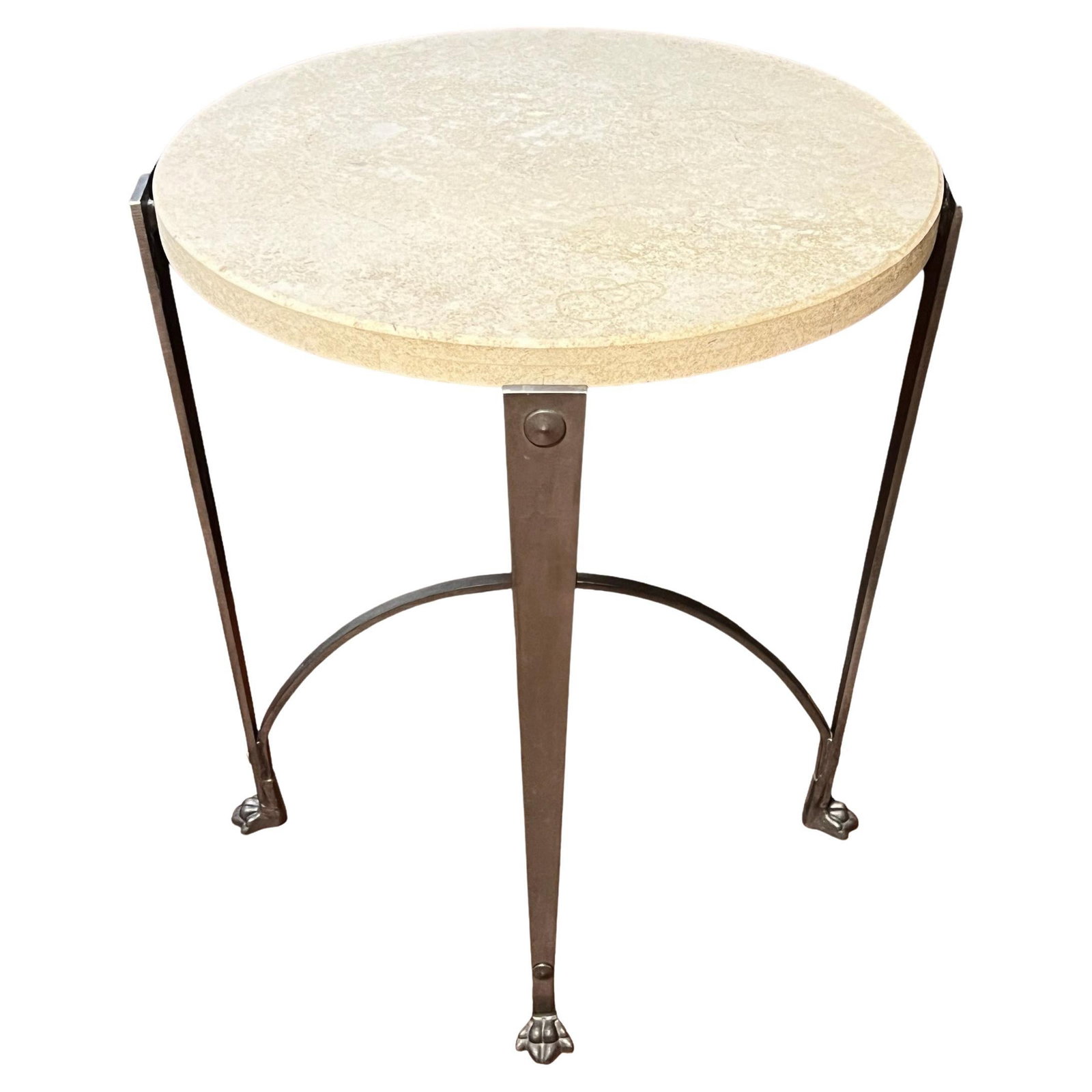 Neoclassical Side Table With Travertine Top And Iron Base (1 of 8)