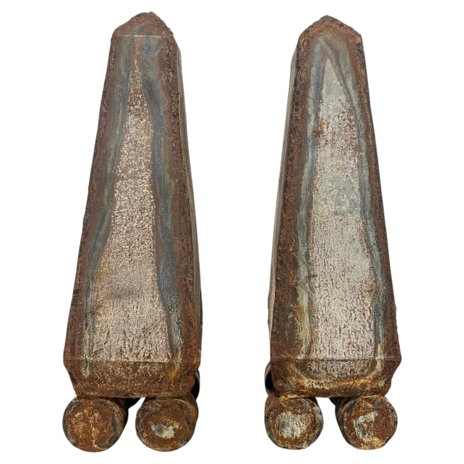 Set of 2 Brutalist Tole Metal Obelisk Sculptures with Distressed Finish (1 of 8)