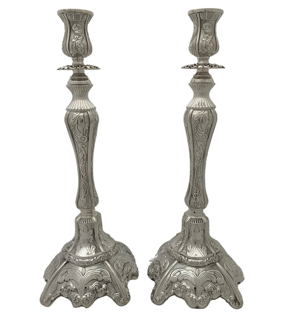 Elegant 925 Sterling Silver Tall Candlesticks with Leaf Applique (1 of 5)