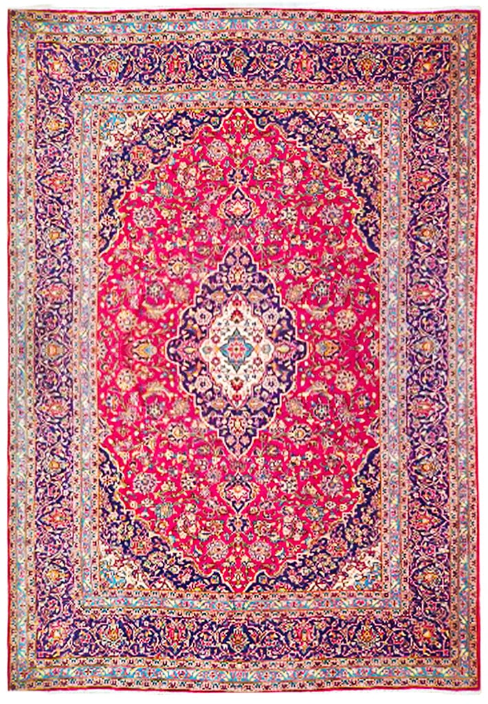 9.8 x 13.4 Red Handmade Semi Antique Persian Kashan Rug (1 of 6)