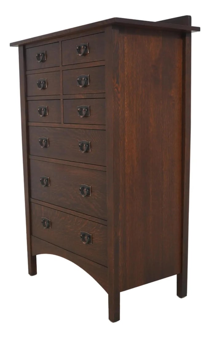 Arts and Crafts Tall Oak Chest with Nine Drawers Mission Style (1 of 10)