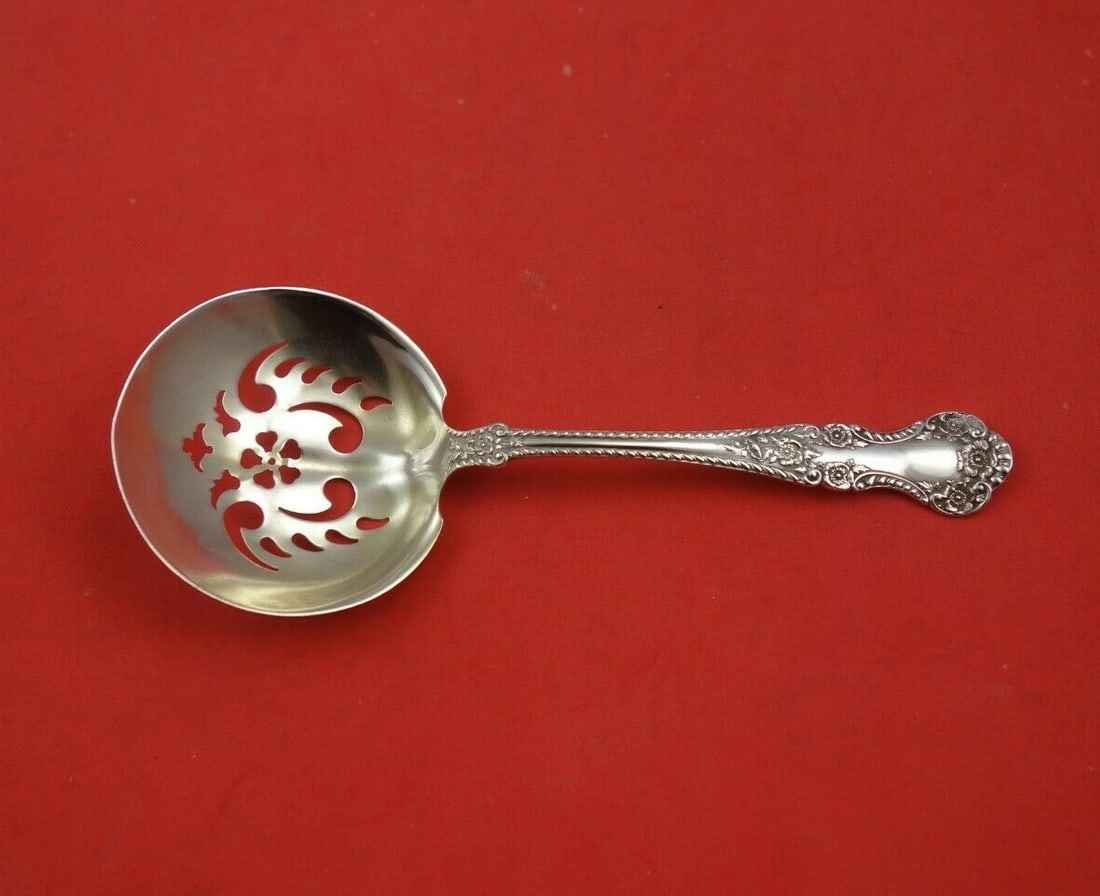 Gorham Cambridge Sterling Silver Flower Pierced Confection Spoon 5 3/4 (1 of 3)