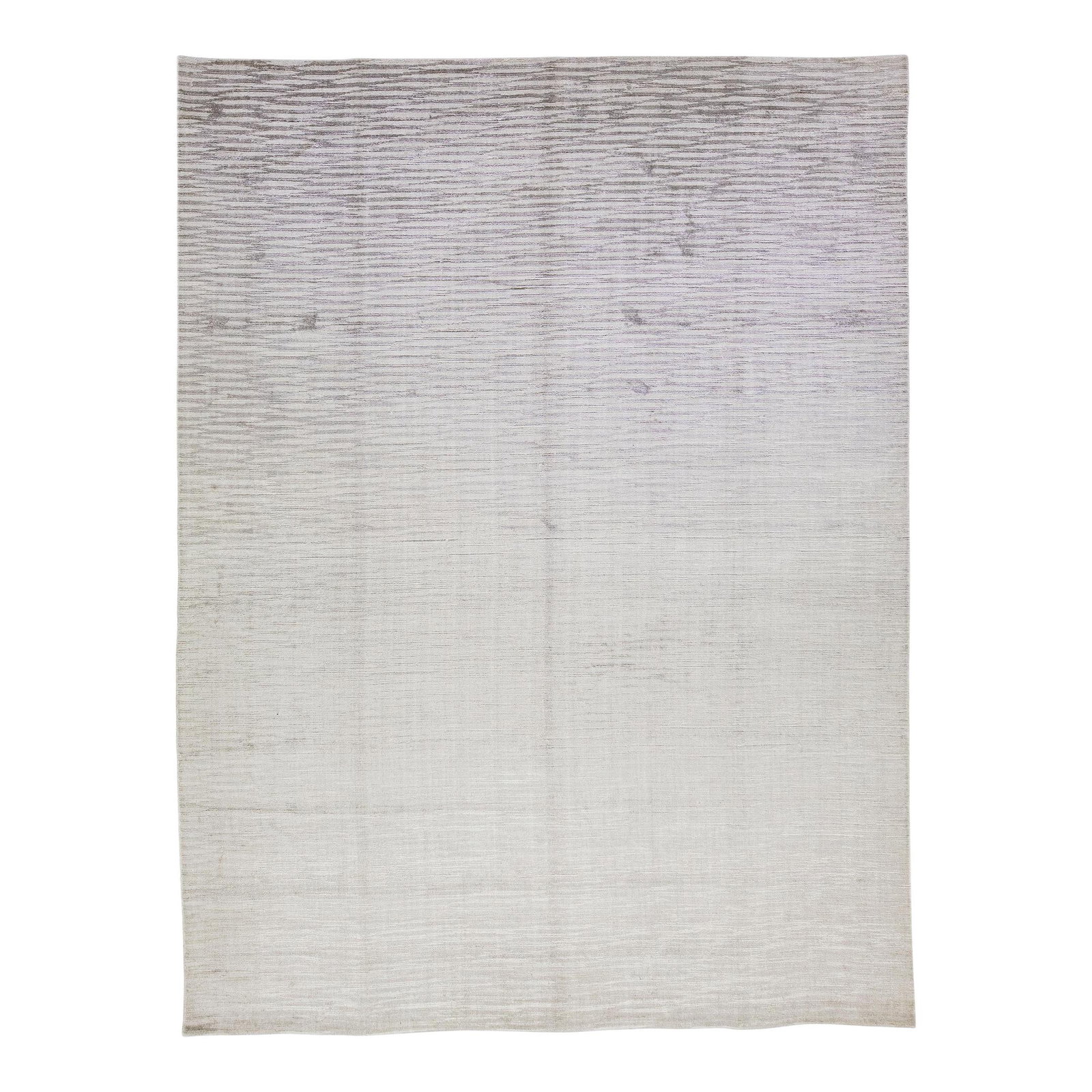 Handmade Contemporary Wool Silk Rug with Silver Stripe 8'11 x 11'9: Handmade Contemporary Wool Silk Rug with Silver Stripe 8'11 x 11'9 This contemporary handmade rug is a stunning blend of wool and silk, meticulously crafted to enhance any space. Featuring a beautiful