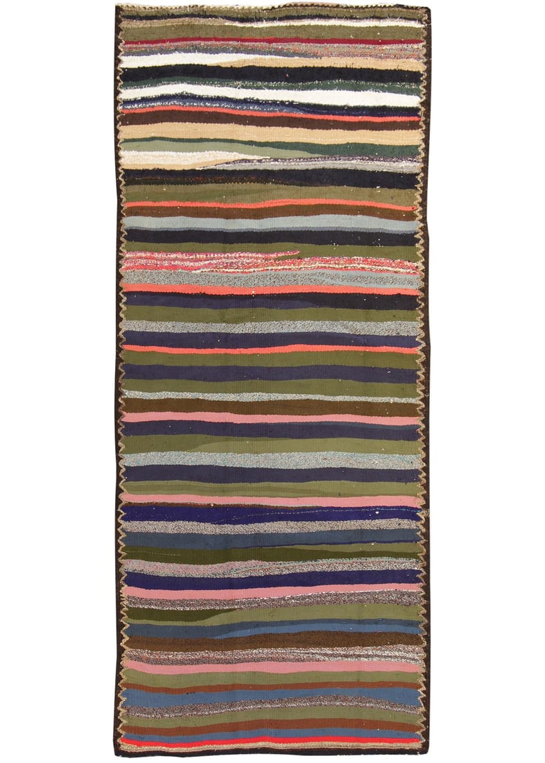 Modern Hand-Knotted Kilim Rug 4'2 x 10'3 Wool Gray Multi-Color (1 of 9)