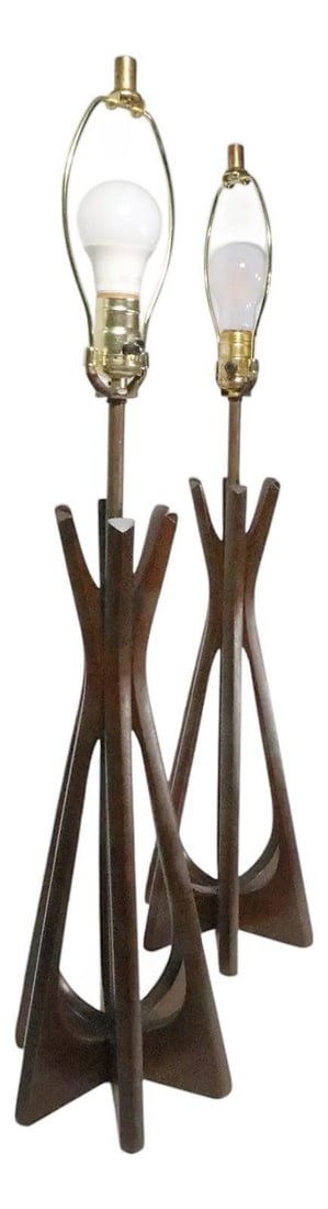 Mid Century Danish Modern Modeline Table Lamps Pair Sculptural Wood Brass (1 of 10)