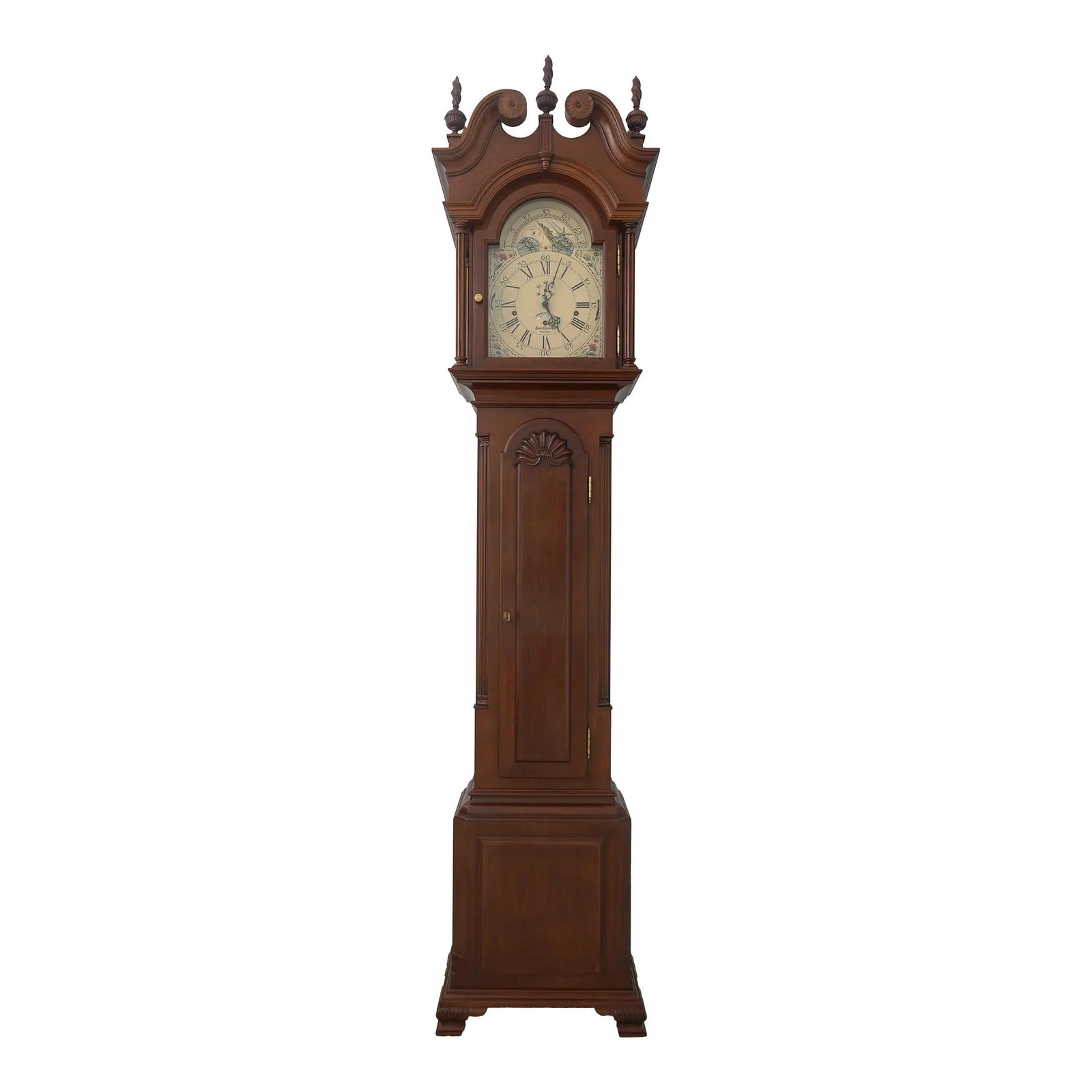 Sligh John Goddard Cherry Grandfather Clock with Beveled Glass and Brass Movement (1 of 10)