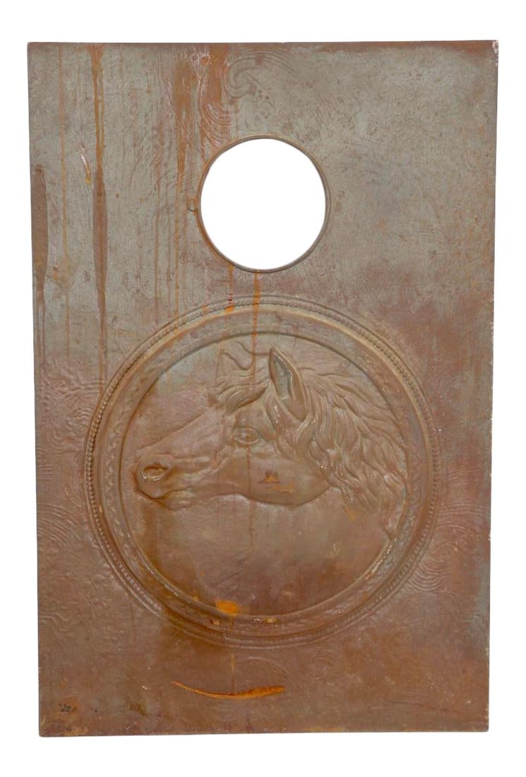 Equine Themed Cast Iron Fireback Centerpiece 27.5 x 18 Gray (1 of 6)