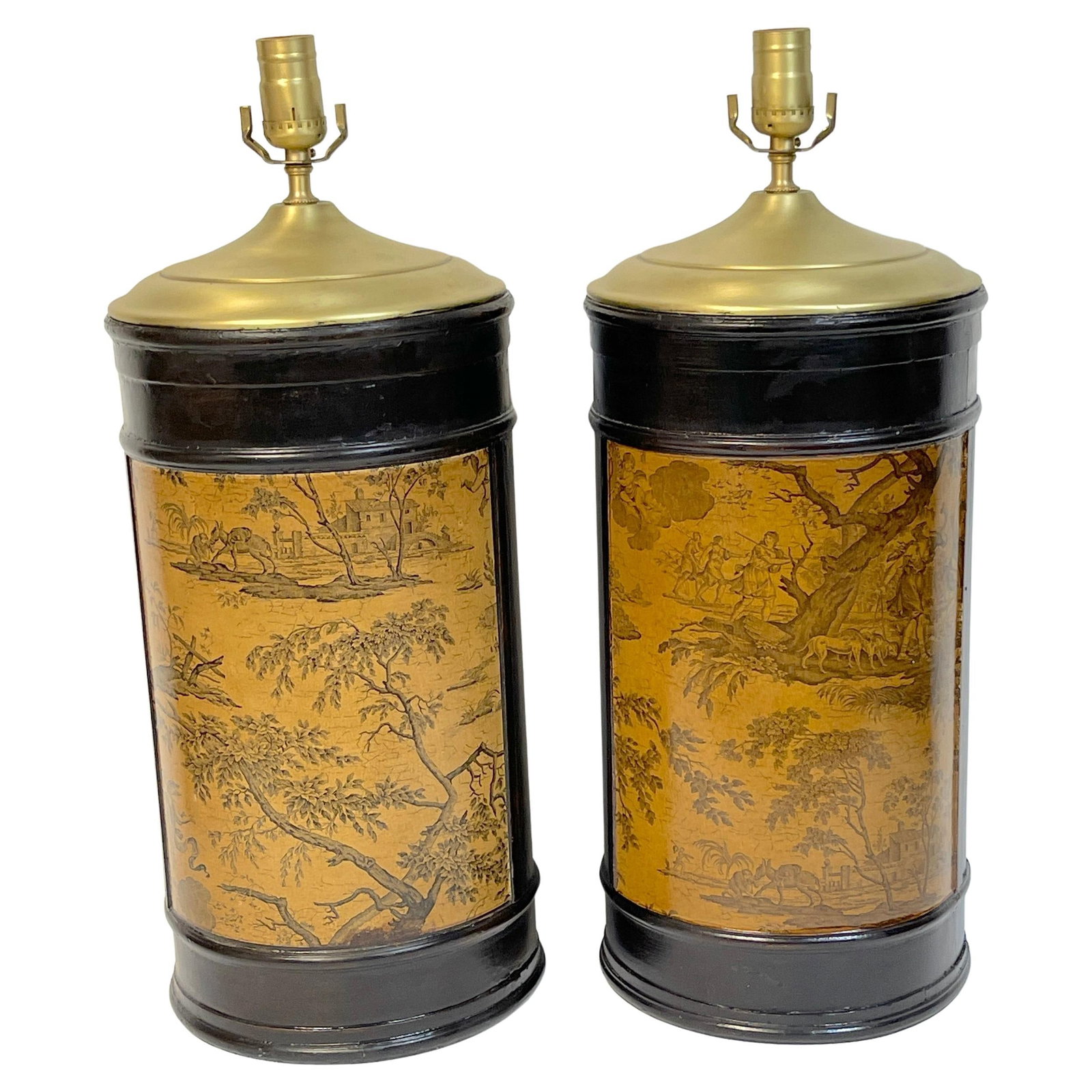 French Neoclassical Toile Decoupage Column Lamps Set of 2 (1 of 12)
