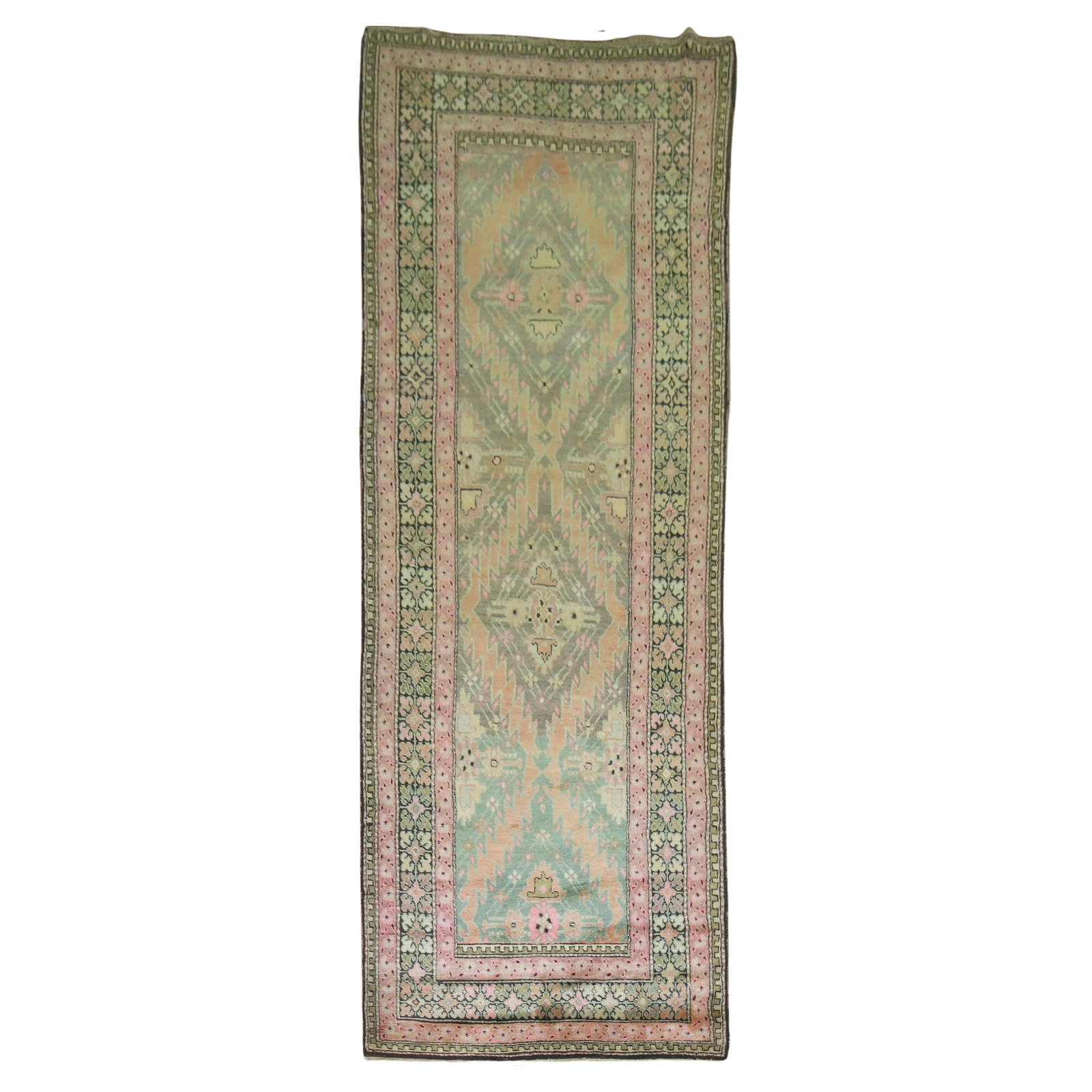 Zabihi Collection Vintage Wool Karabagh Runner 44x127 Pink Green (1 of 9)