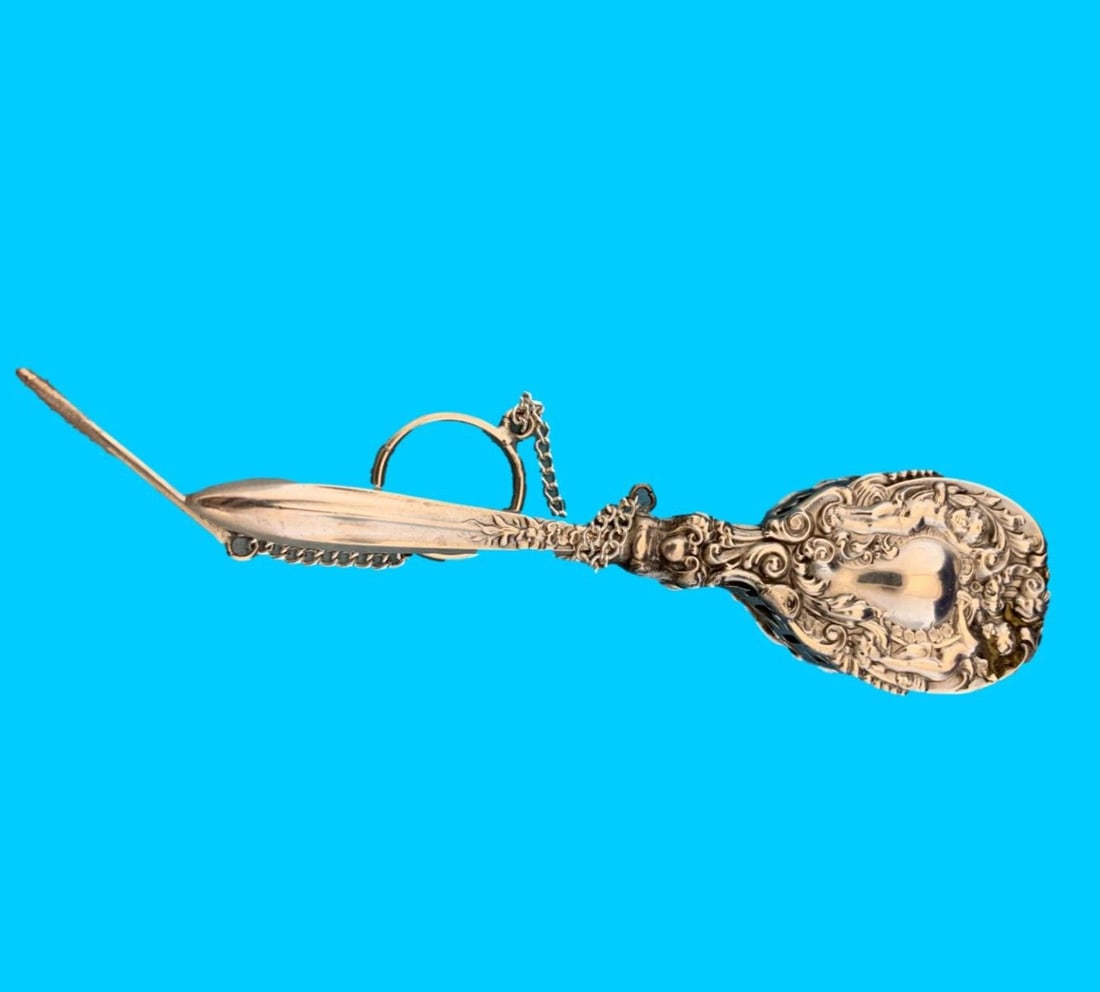 Art Nouveau Sterling Silver Tussie Mussie Cherub Posy Holder 4.5 Inches (1 of 4)