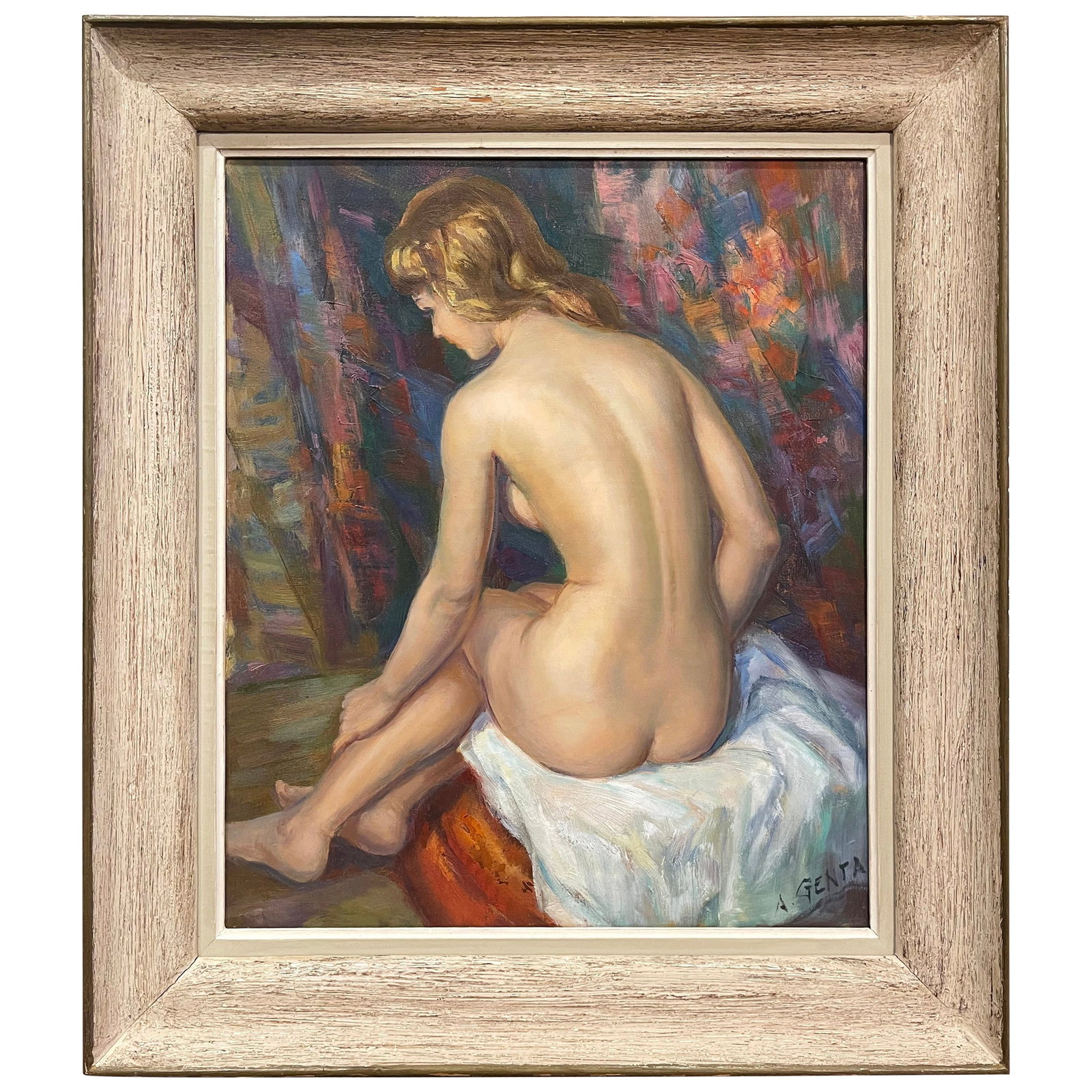 French Oil on Canvas Nude Artwork Signed by Albert Genta Framed circa 1950 (1 of 10)