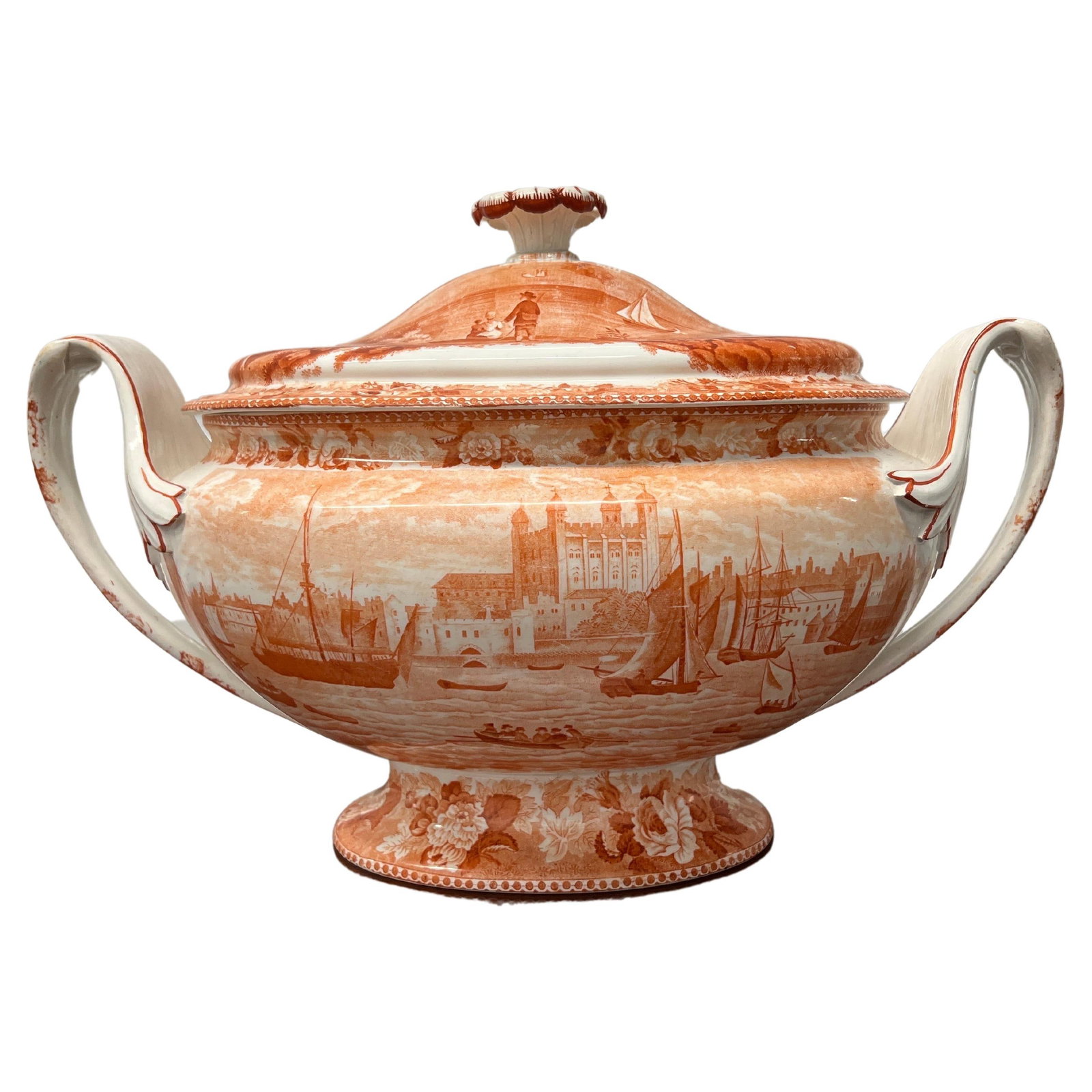 Rare 1840's Wedgwood Tower Of London Tureen Orange Transfer Pearlware (1 of 11)