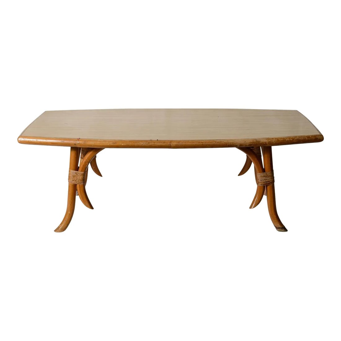 1950s French Riviera Rattan Coffee Table with Faux Bois Top (1 of 10)