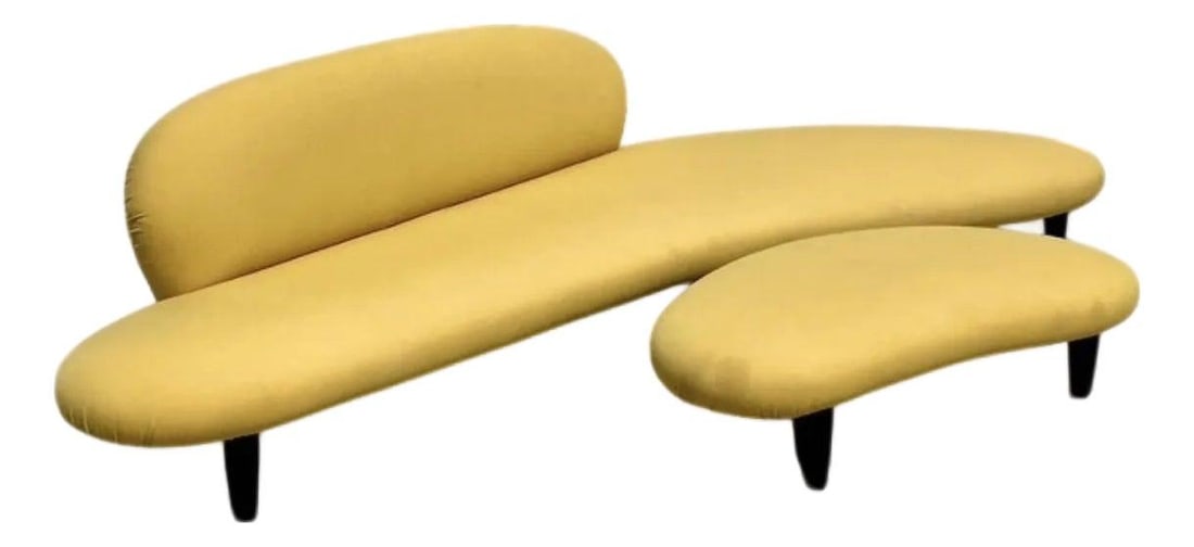 Sculptural Biomorphic Sofa with Ottoman in Noguchi Style Canary Yellow (1 of 10)