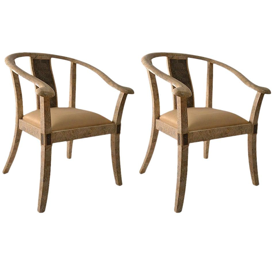 Pair of Modern Tessellated Stone Chairs with Brass Inlay (1 of 10)