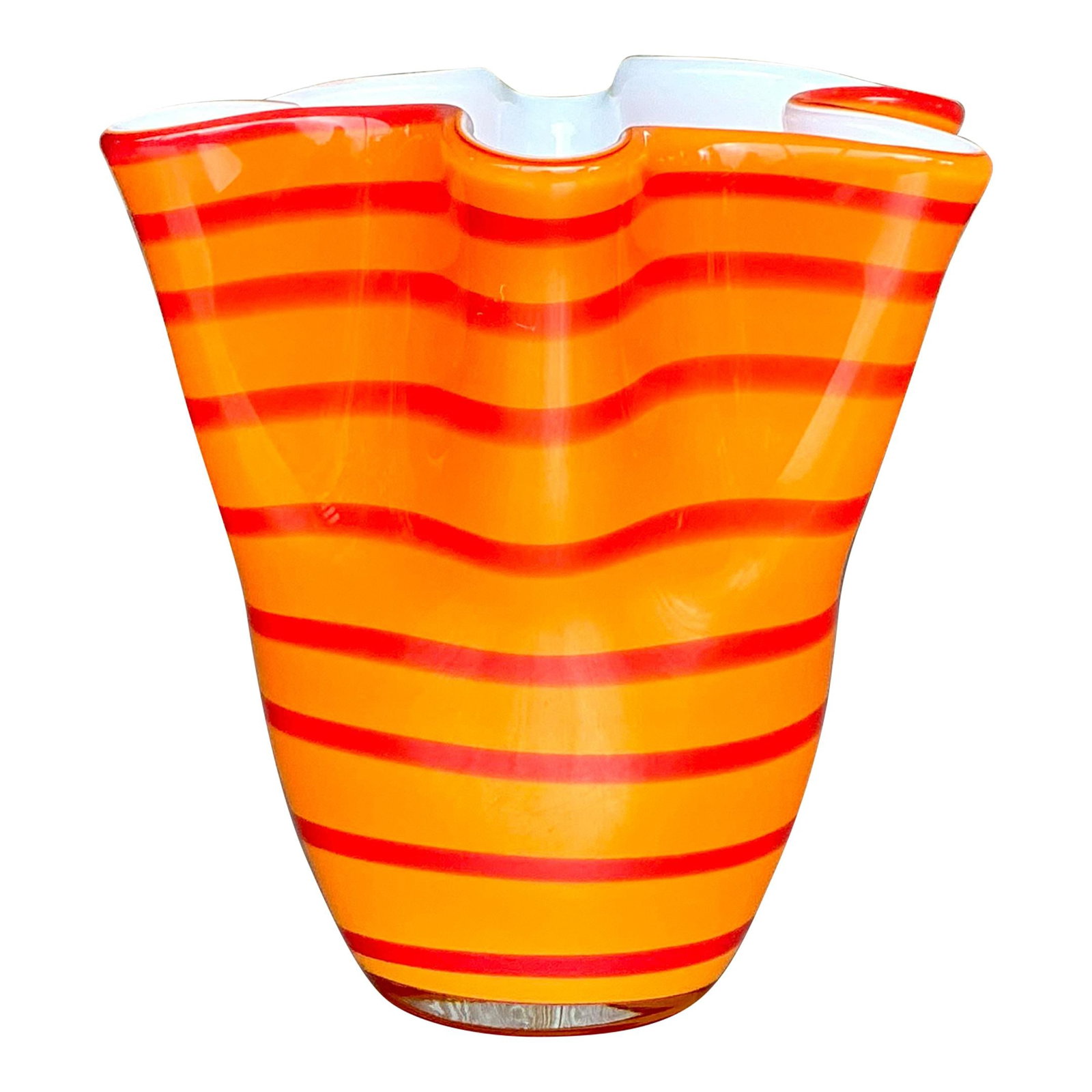 Vintage Boho Striped Blown Glass Vase Pumpkin 6.75" (1 of 4)