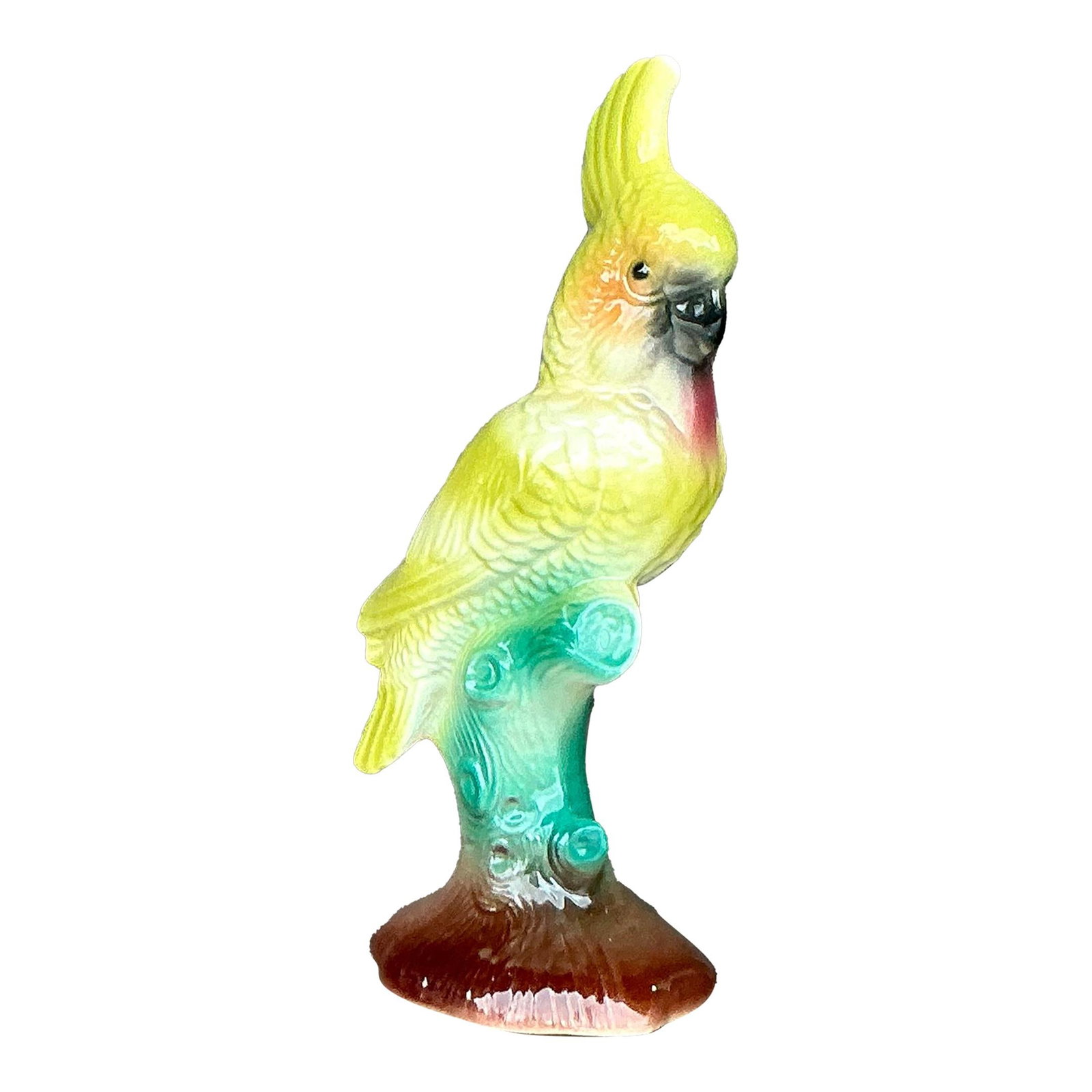 Vintage Regency Glazed Ceramic Cockatoo Figurine 7 Tall: Vintage Regency Glazed Ceramic Cockatoo Figurine 7 Tall Enhance your home decor with this exquisite vintage Regency-style glazed ceramic cockatoo. This charming figurine features a vibrant yellow-gree