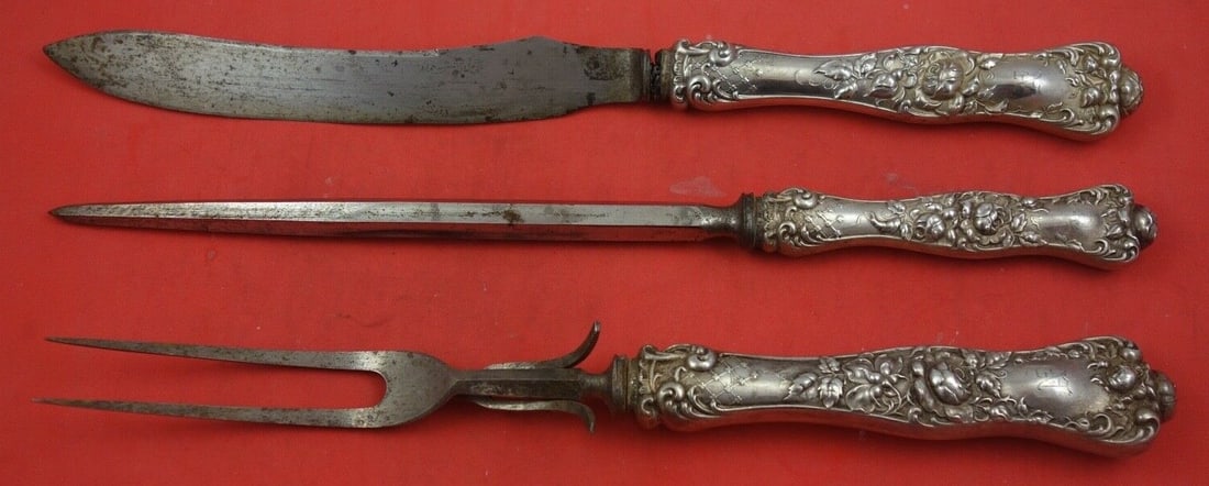 Shiebler American Beauty Sterling Silver 3-Pc Carving Set Knife Fork Hone (1 of 2)