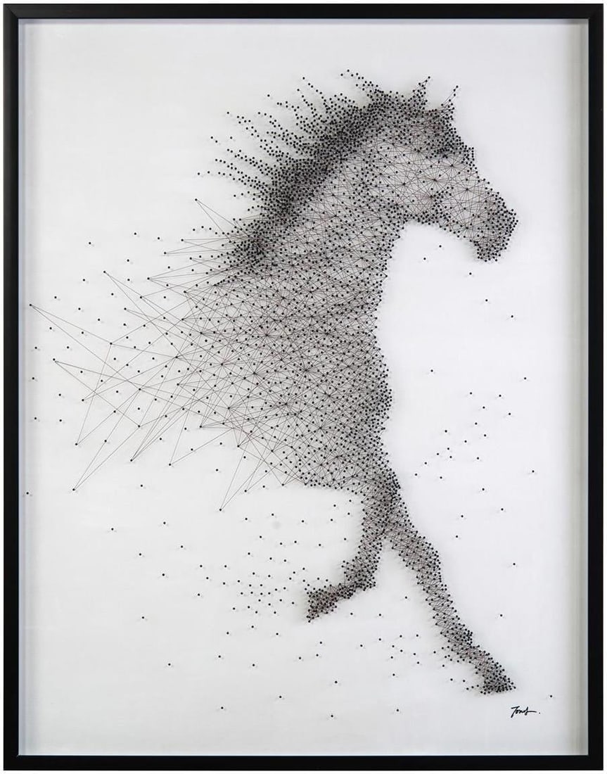 Stunning Tony Fey Lithograph Sprinting Stallion Black Wood Framed Art (1 of 3)
