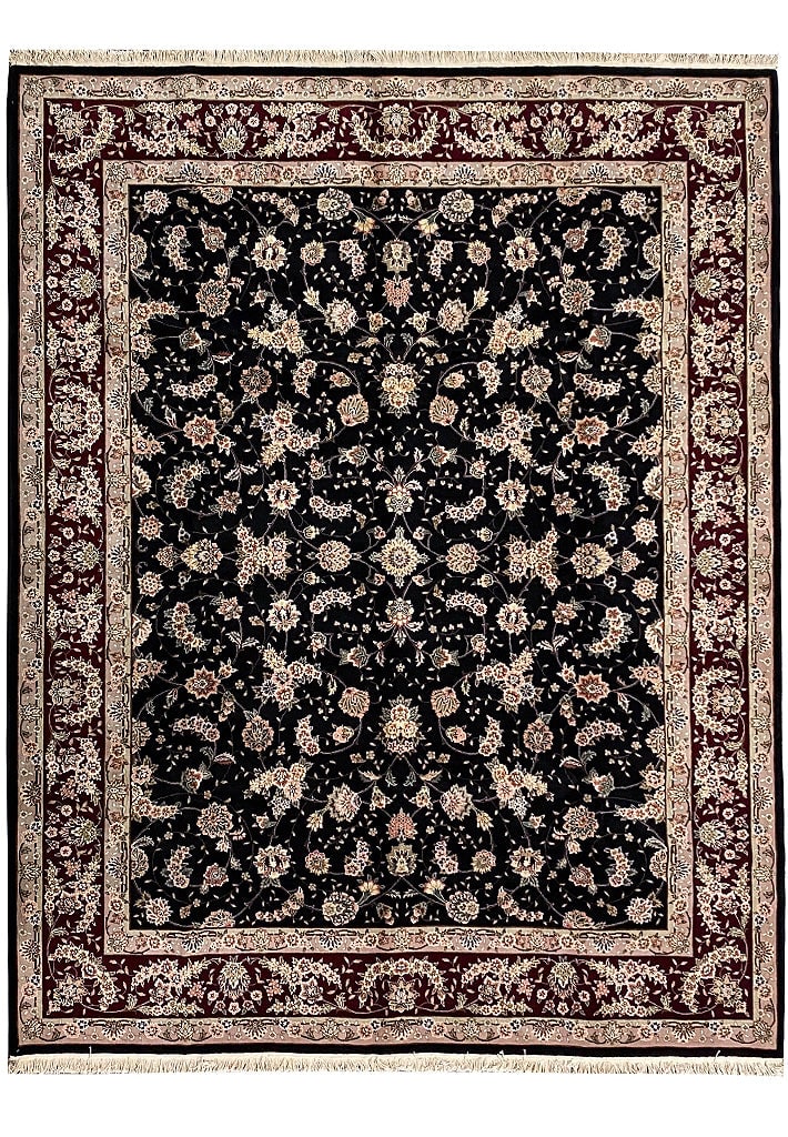 8x10 Handmade Black Wool and Silk Area Rug Tabriz Design: 8x10 Handmade Black Wool and Silk Area Rug Tabriz Design Free continental US Shipping Enhance your home decor with this exquisite 8' x 10' New Handmade Wool and Silk Rug in a deep black hue. This luxu