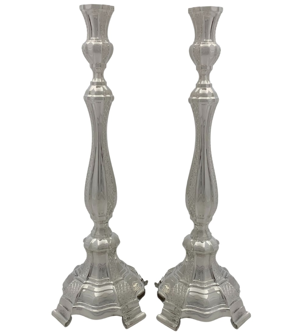 Handmade 925 Sterling Silver Diamond Cut Candlesticks 14.25 Inches (1 of 3)