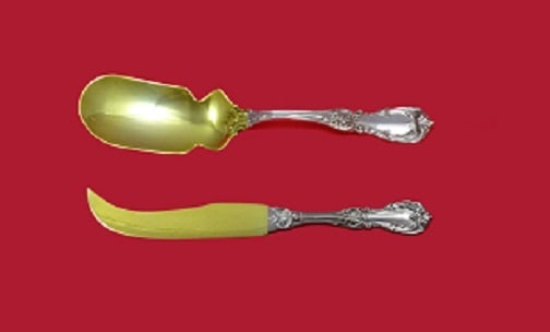 Reed and Barton Burgundy Sterling Silver Caviar Serving Set 2pc Gold-Washed (1 of 1)