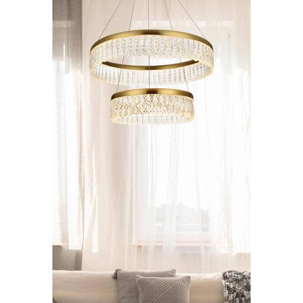 Rune 24 Inch LED Satin Gold Adjustable Modern Chandelier With Crystal Accents (1 of 11)