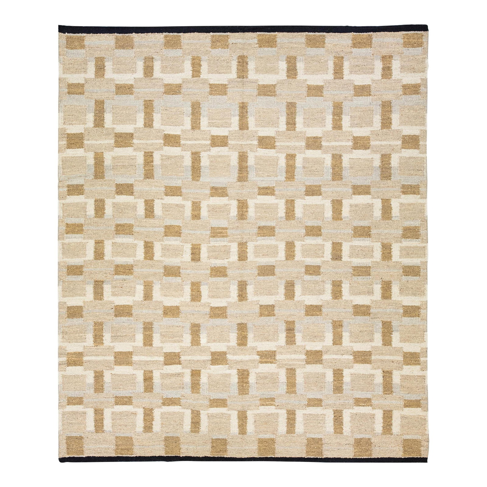 Handmade Modern Brown Dhurrie Wool Rug 12'4 x 14'8 Geometric Design (1 of 10)