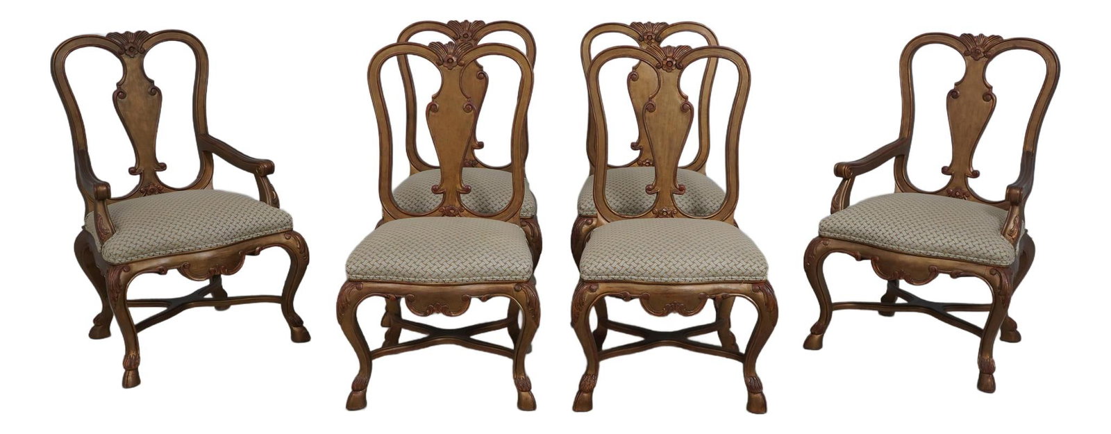 Elegant Set of 6 Venetian Gold Finish Dining Chairs: Elegant Set of 6 Venetian Gold Finish Dining Chairs Enhance your dining space with this exquisite set of 6 Venetian Style dining room chairs, featuring a luxurious gold finish. Approximately 30 years