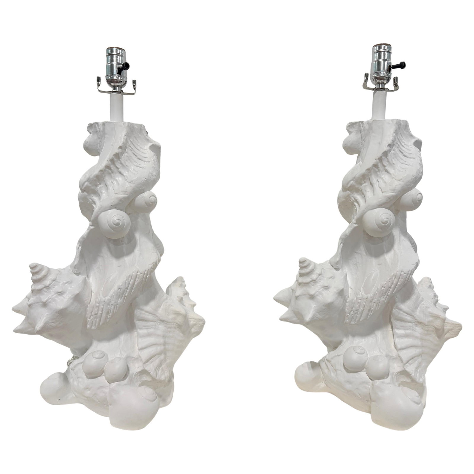 Set of 2 Sirmos White Plaster Seashell Table Lamps Hollywood Regency Style (1 of 15)