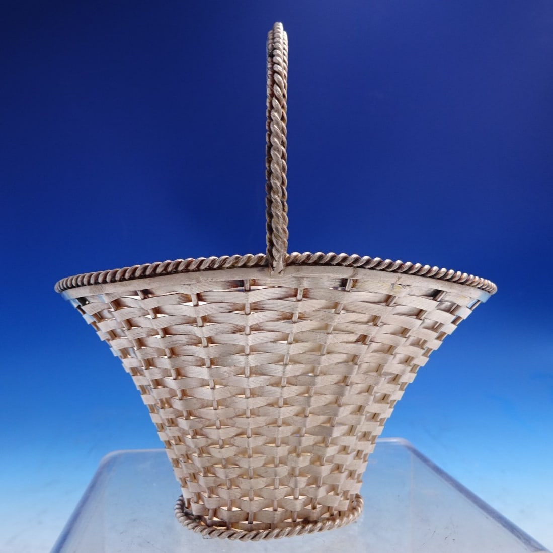 Sterling Silver Basket with Handle Woven Pattern by Taxco Mexico (1 of 5)