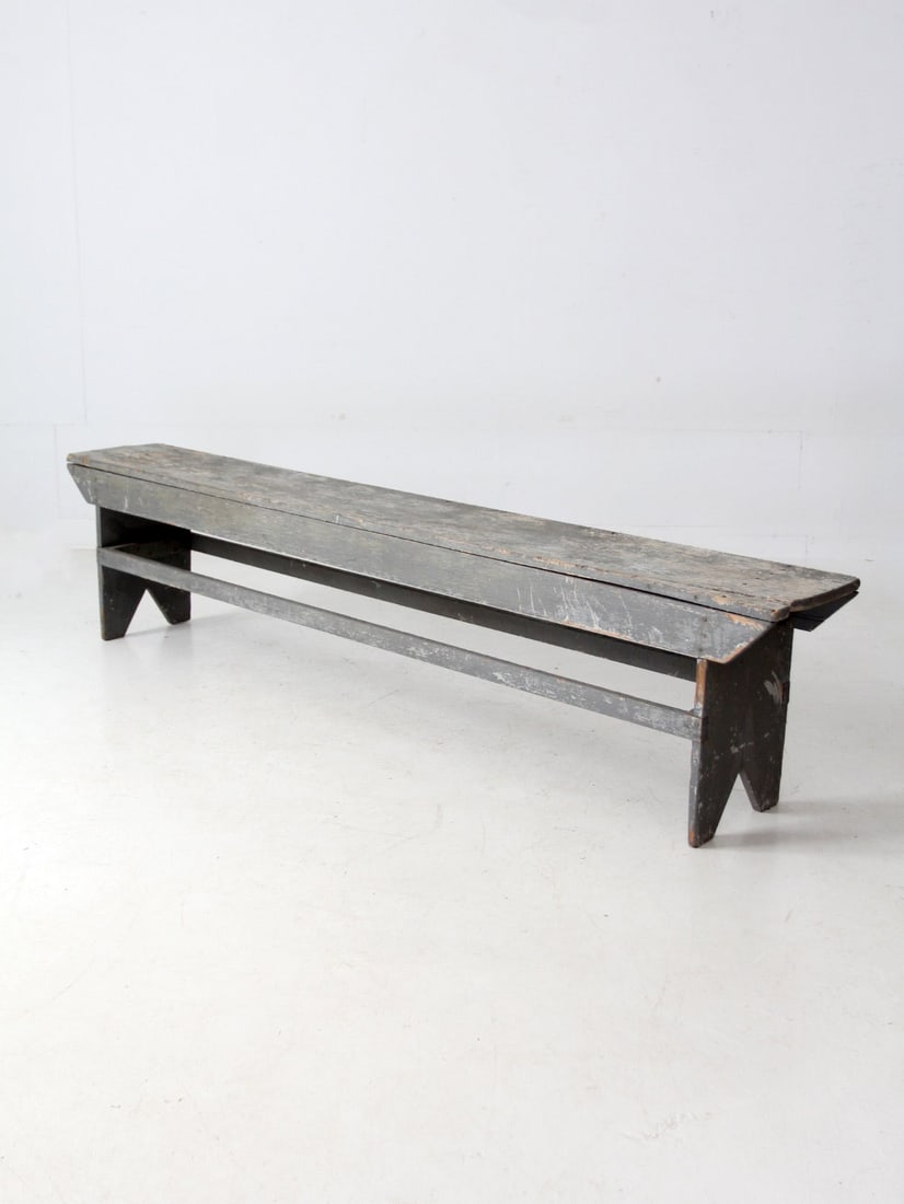 Early 20th Century Weathered Gray Painted Wood Farmhouse Bench (1 of 18)
