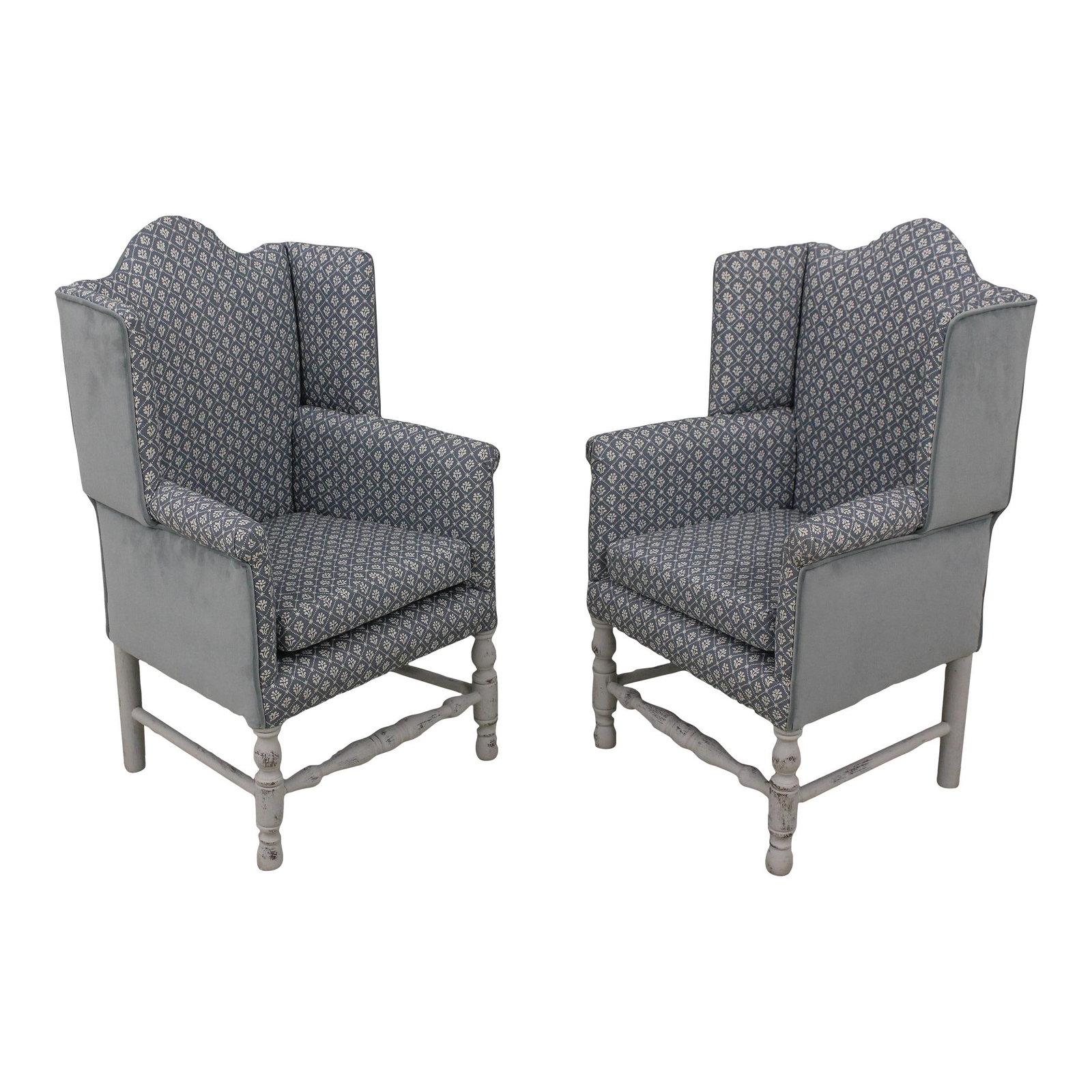 Youth Size Newly Upholstered Primitive Wing Chairs in Blue (1 of 10)