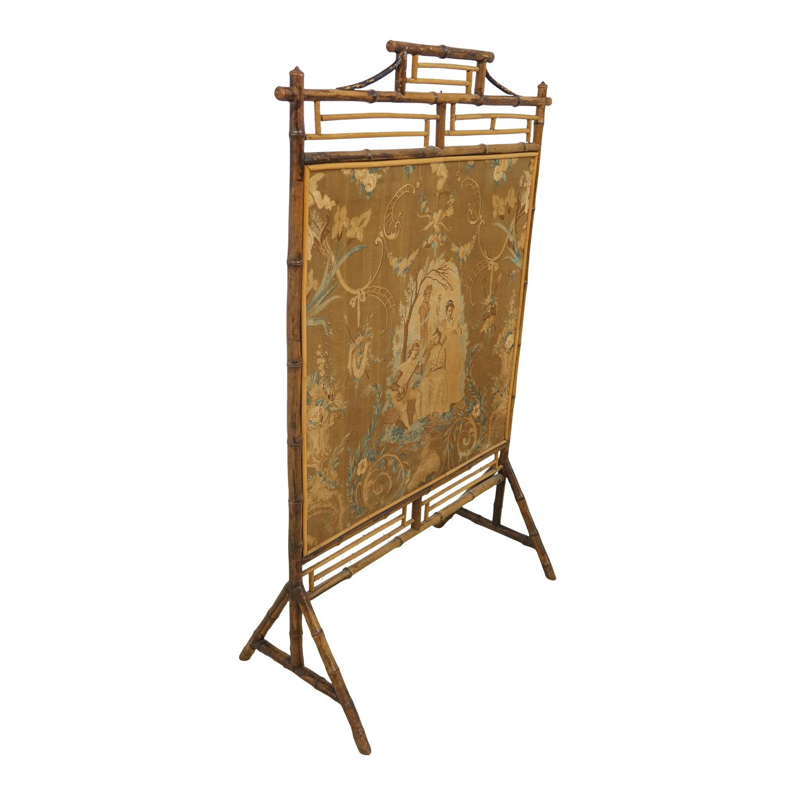 Vintage Victorian Bamboo Fireplace Screen European Scene 26w x 42h (1 of 10)