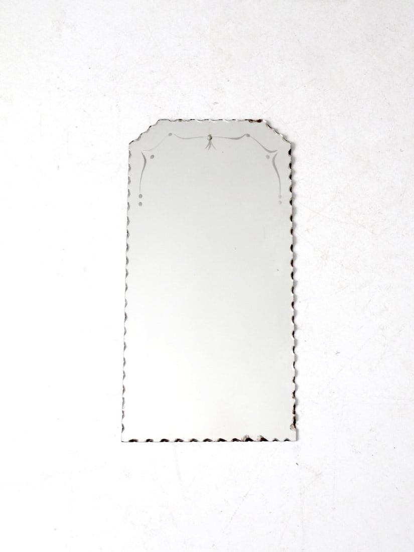 Vintage Art Deco Etched Mirror with Scalloped Edge 24 x 12 (1 of 7)